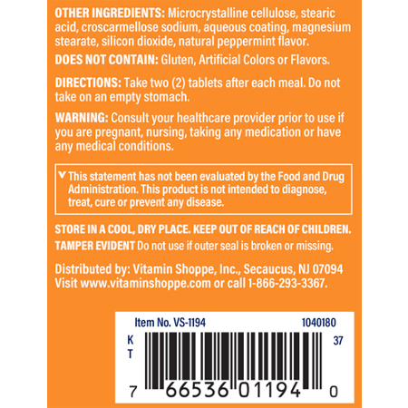 The Vitamin Shoppe Multi-Enzyme with 30mg Ox Bile Directions