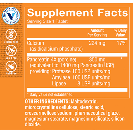 Supplement Facts label for Pancreatin for Digestive Health