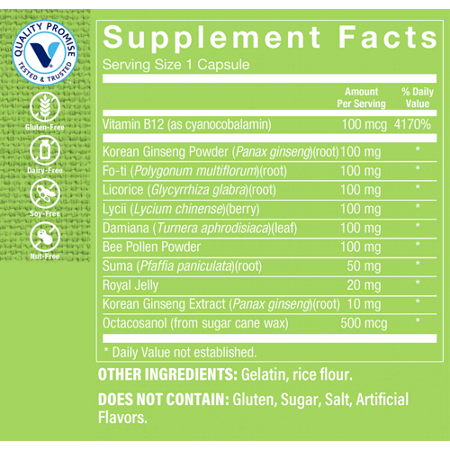 Supplement Facts label for Super Energy Up