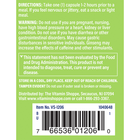 Directions for The Vitamin Shoppe Super Energy Up capsules