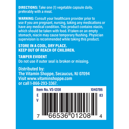 Directions for The Vitamin Shoppe Niacin Cholesterol Support 250 MG capsules