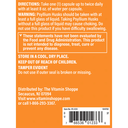 Directions for The Vitamin Shoppe Psyllium Husks Capsules 720 MG