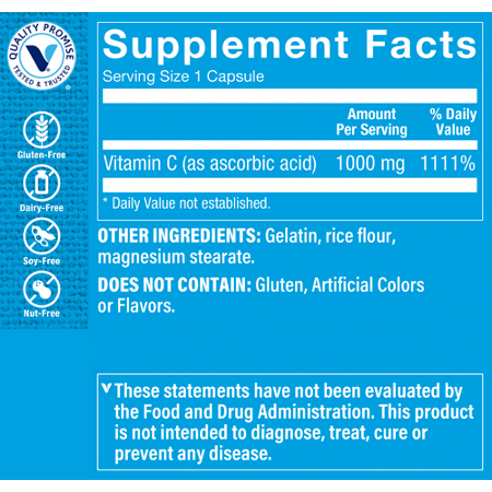 Supplement Facts for Vitamin C 1000 MG Antioxidant Support