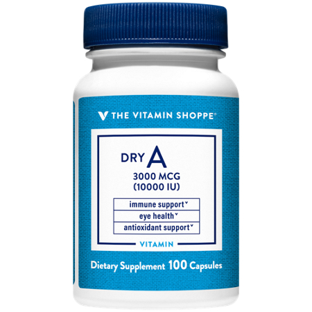 The Vitamin Shoppe Dry Non Oily Vitamin A capsules 10000 IU bottle front