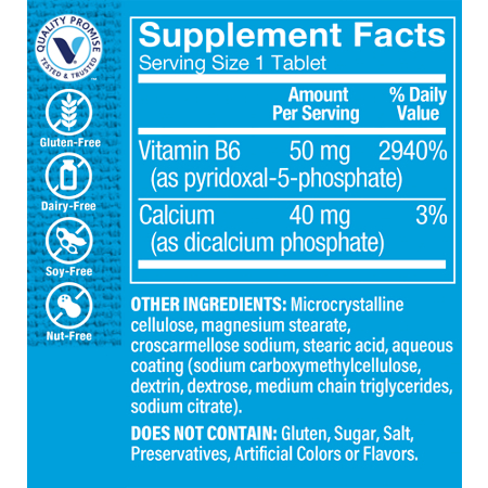 Supplement Facts label for P5P Coenzyme Form of B6 tablets 50 MG