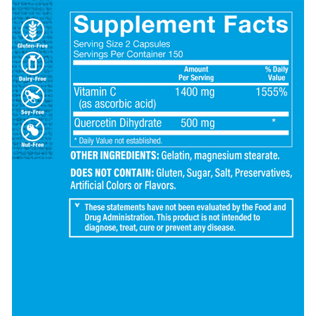 Supplement Facts label for Quercetin C Capsules 500 MG