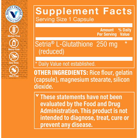 Supplement Facts for 250 MG Glutathione Capsules