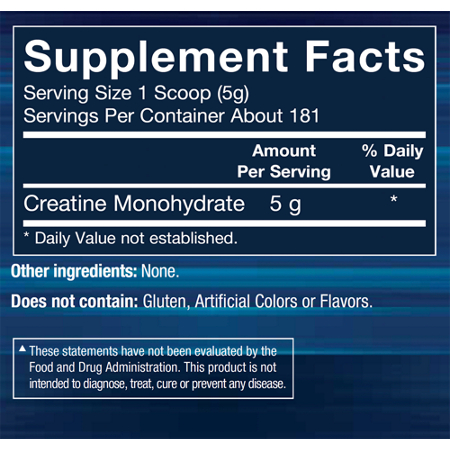 Supplement Facts: 100% Pure Creatine Monohydrate 5g