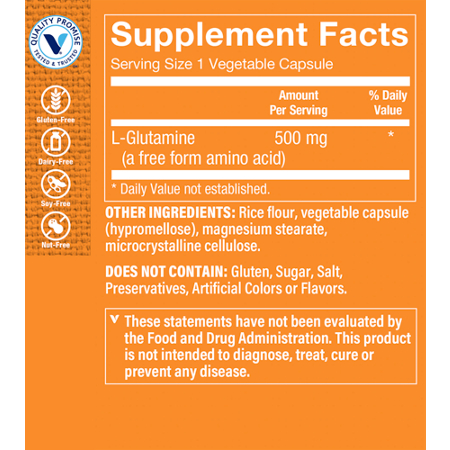 Label for L-Glutamine 500 MG Supplement Facts