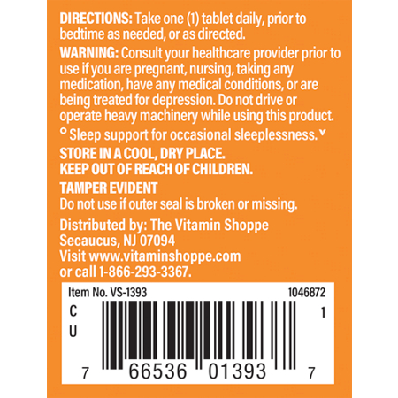 Directions for The Vitamin Shoppe Melatonin for Sleep Support tablets 1 MG
