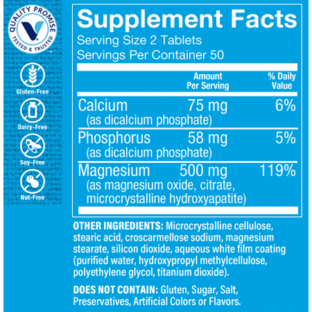 Supplement Facts label for Magnesium Citrate Complex AM 500 MG