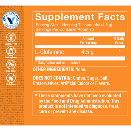Supplement Facts label for L-Glutamine Powder