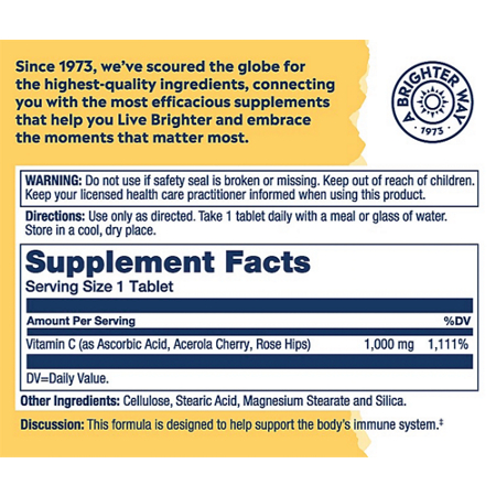 Supplement Facts label for Solaray Vitamin C 1000 MG