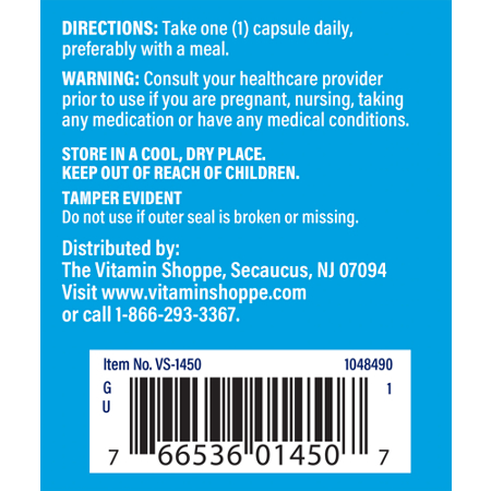 Directions for The Vitamin Shoppe Zinc Supplement 50 MG