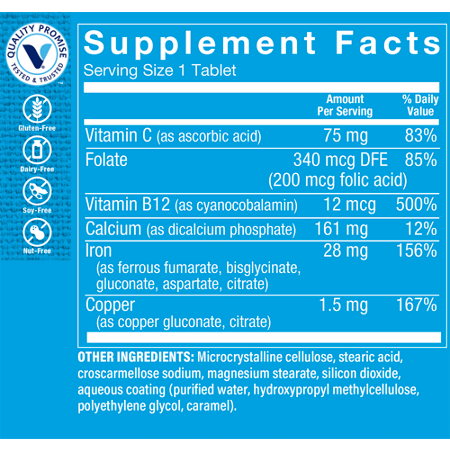 Iron Complex Supplement Facts label for immune support