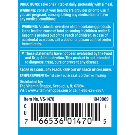 Directions for The Vitamin Shoppe Iron Complex Tablets