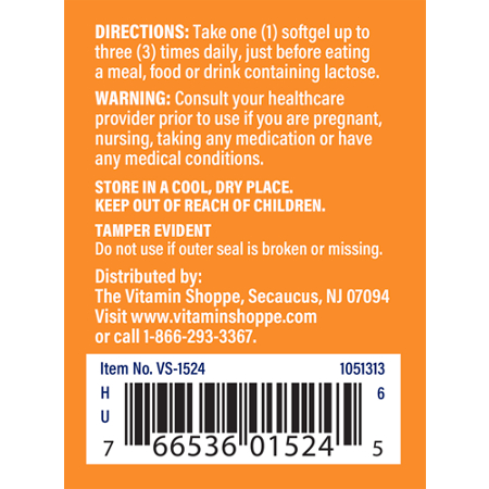 Directions for The Vitamin Shoppe Lactase Enzyme for Lactose Digestion 125 MG