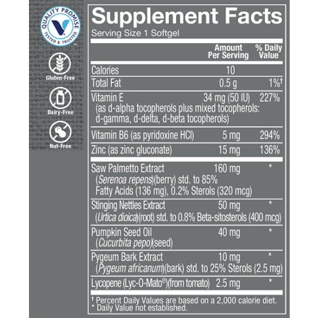 Supplement Facts label for Saw Palmetto Plus Supports Prostate Health for Men