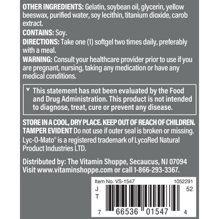 The Vitamin Shoppe Saw Palmetto Plus label details