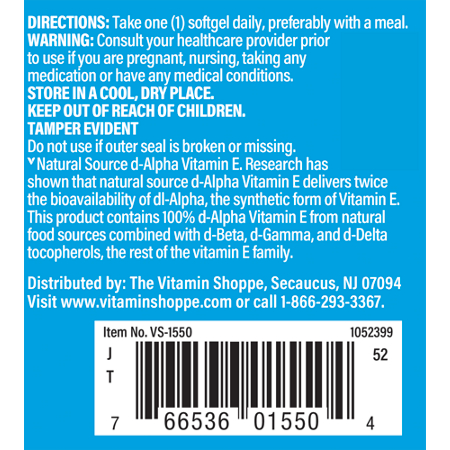 Directions for The Vitamin Shoppe Vitamin E 200 IU