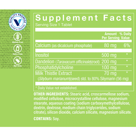 Liver Support Supplement Label: Milk Thistle 70mg, 80% Silymarin