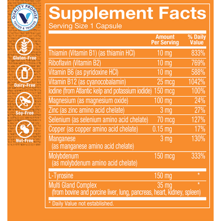 Supplement Facts label for Shop Thyroid Complex Vitamins