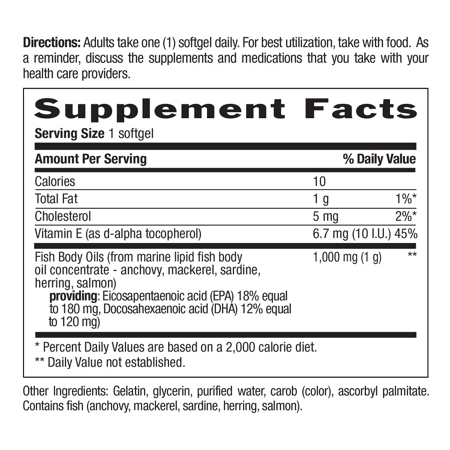 Supplement Facts for Country Life Omega-3 Fish Oils