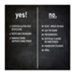 Yes and No product benefits list on chalkboard style background