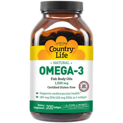 Omega-3 Fish Body Oils - 120mg DHA / 180mg EPA (200 Softgels)