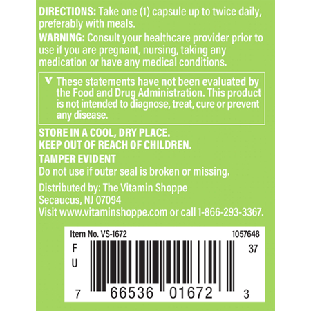 The Vitamin Shoppe Turmeric Extract 300 MG label