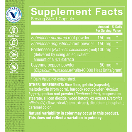 Supplement Facts label for Echinacea Goldenseal Complex Supplement