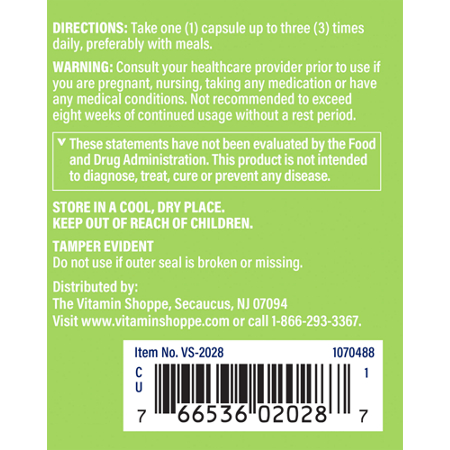 Directions for The Vitamin Shoppe Echinacea Goldenseal Complex Supplement