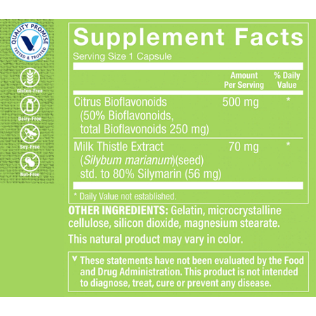 Supplement Facts label for Milk Thistle Extract 70 MG