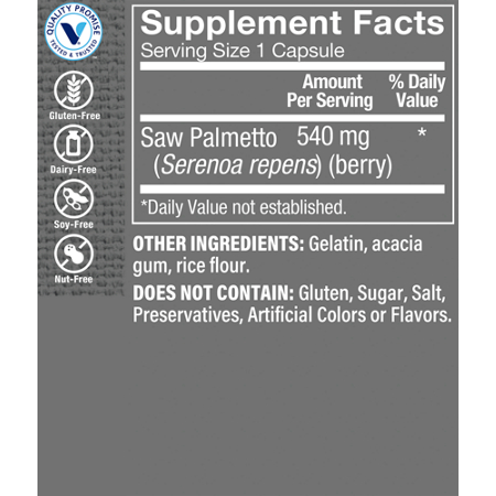 Supplement Facts label for Saw Palmetto Berries for Prostate Health 540 MG