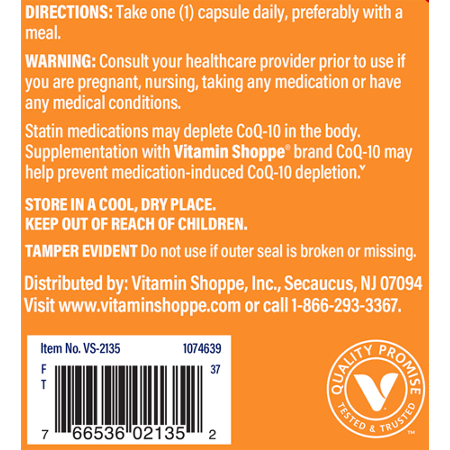 Directions for The Vitamin Shoppe CoQ10 capsules 200 MG