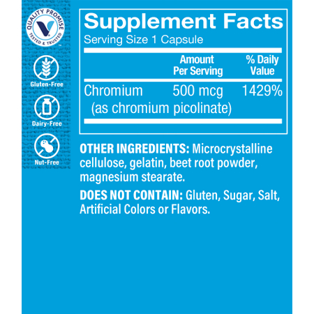 Chromium Picolinate Supplement Facts 500 MCG Label