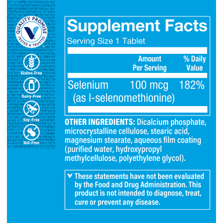 Selenium Supplement Label for Thyroid Health 100 MCG