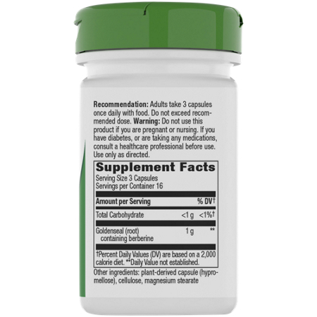 Supplement Facts label for Natures Way Goldenseal Root 570 MG