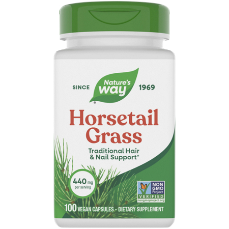 Natures Way Horsetail Grass Hair and Nail Support capsules 440 MG bottle front