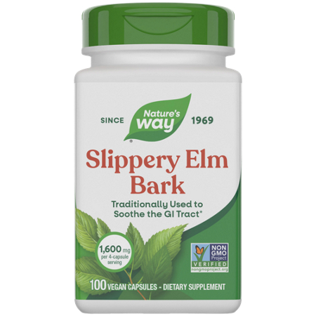 Natures Way Slippery Elm Bark capsules bottle front
