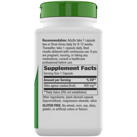 Supplement Facts label for Natures Way Vitex Fruit for Women capsules 400 MG