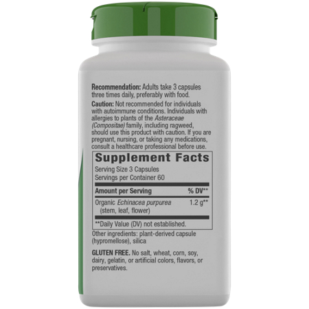 Echinacea Herb Capsules Supplement Facts Label 1200 MG