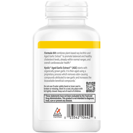 Wakunaga Kyolic Aged Garlic Extract Cholesterol Formula 104 capsules back