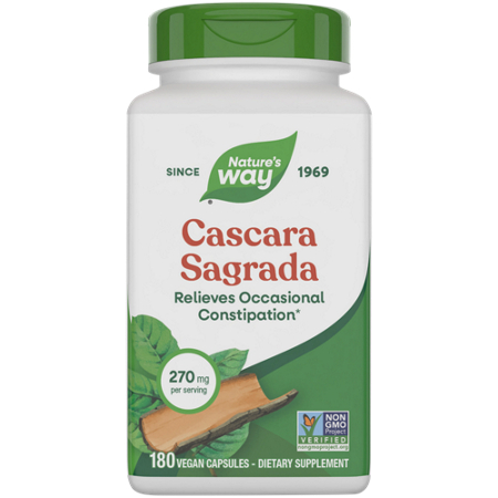 Natures Way Cascara Sagrada vegan capsules bottle front