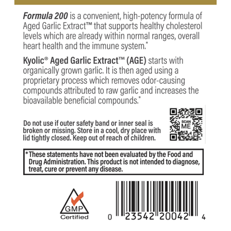 Kyolic Aged Garlic Cardiovascular Formula 1200 MG Label