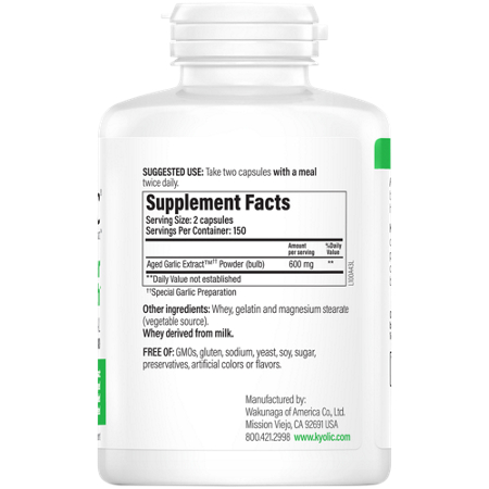 Label for Kyolic Aged Garlic Extract Cardiovascular 600 MG