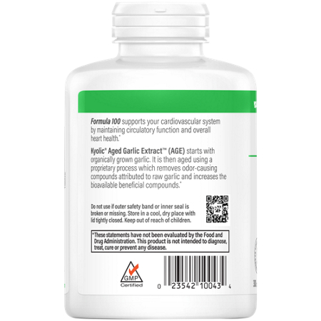 Kyolic Aged Garlic Extract Cardiovascular Formula 100 bottle back