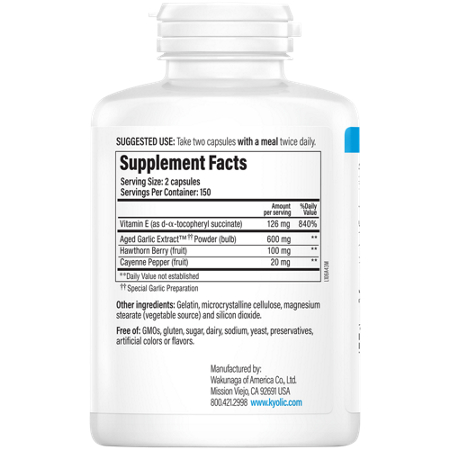 Supplement Facts label for Kyolic Aged Garlic Capsules