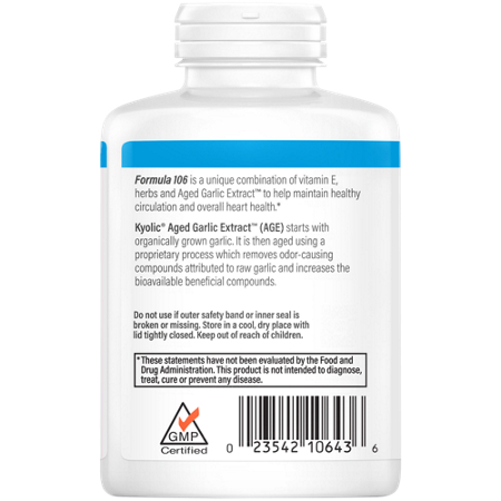 Kyolic Aged Garlic Extract E Cayenne Hawthorn bottle back