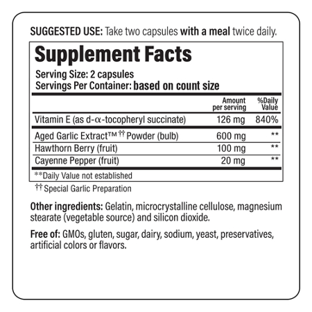 Supplement Facts label for Kyolic Aged Garlic Extract 106